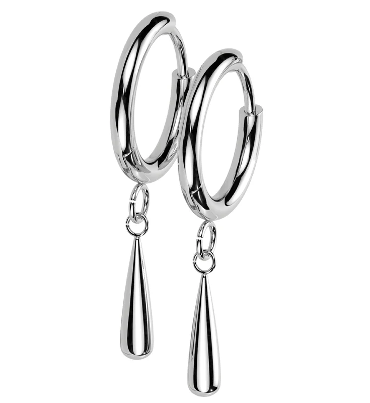 Hoop earrings with faceted crystals for added sparkle and shine-Titanium Teardrop Dangle Hinged Hoop Huggie Earrings