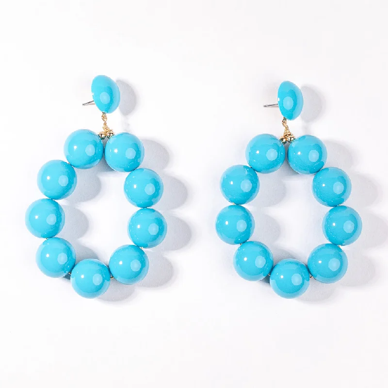 Hoop earrings with cut-out designs for a creative and lightweight effect-Turquoise Balls Hoop Earring