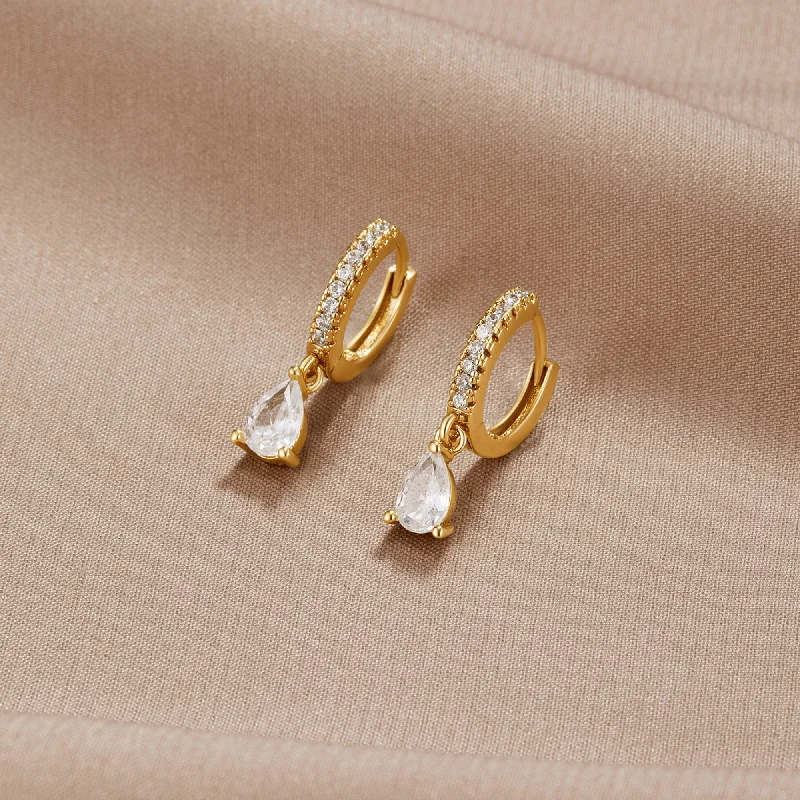 Hoop earrings with colorful beads for a fun and playful vibe-White Ivory Crystal Gold Hoop Earrings