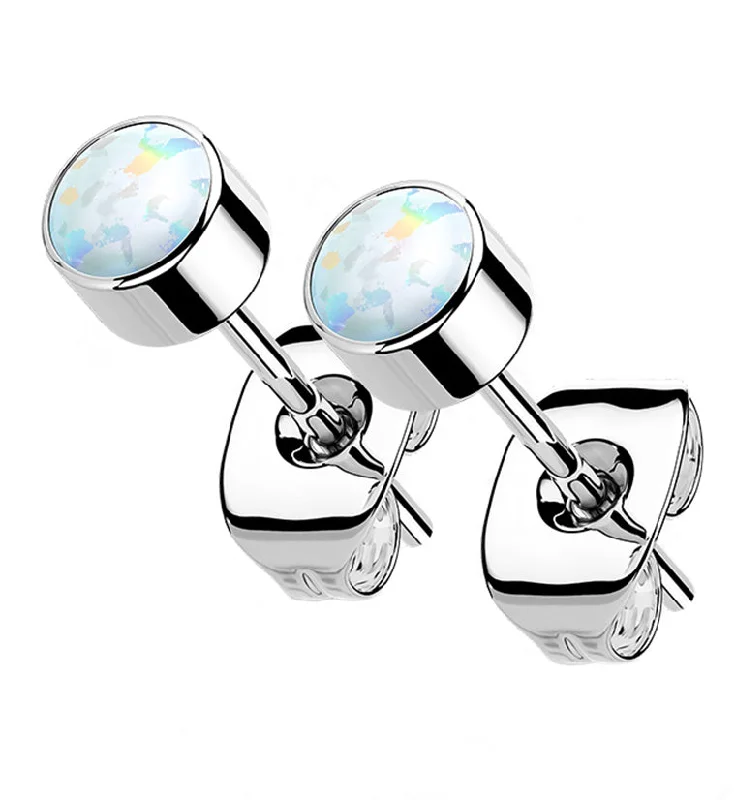 Hoop earrings with twisted metal designs for a dynamic and modern style-White Opal Titanium Bezel Earrings