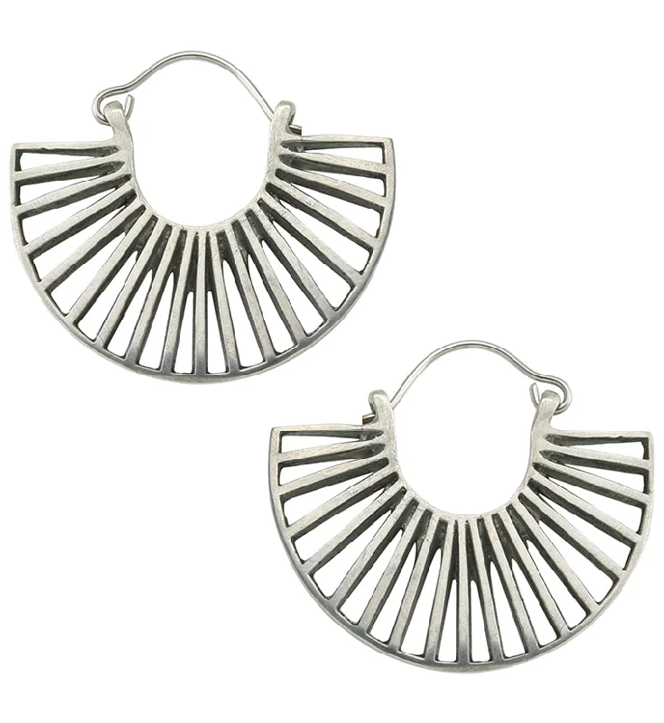 Best hoop earrings with intricate beaded details for a textured, stylish appearance-Wide Vane White Brass Hangers / Earrings