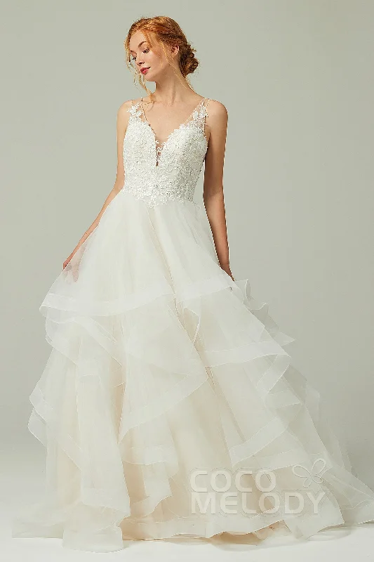 Trendy necklaces and pendants with geometric shapes for a modern aesthetic-A-Line Court Train Tulle Wedding Dress CW2179