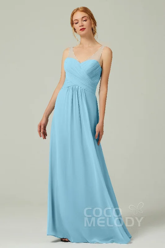 Stunning necklaces and pendants with aquamarine stones for a serene effect-A-Line Floor Length Chiffon Bridesmaid Dress CB0331