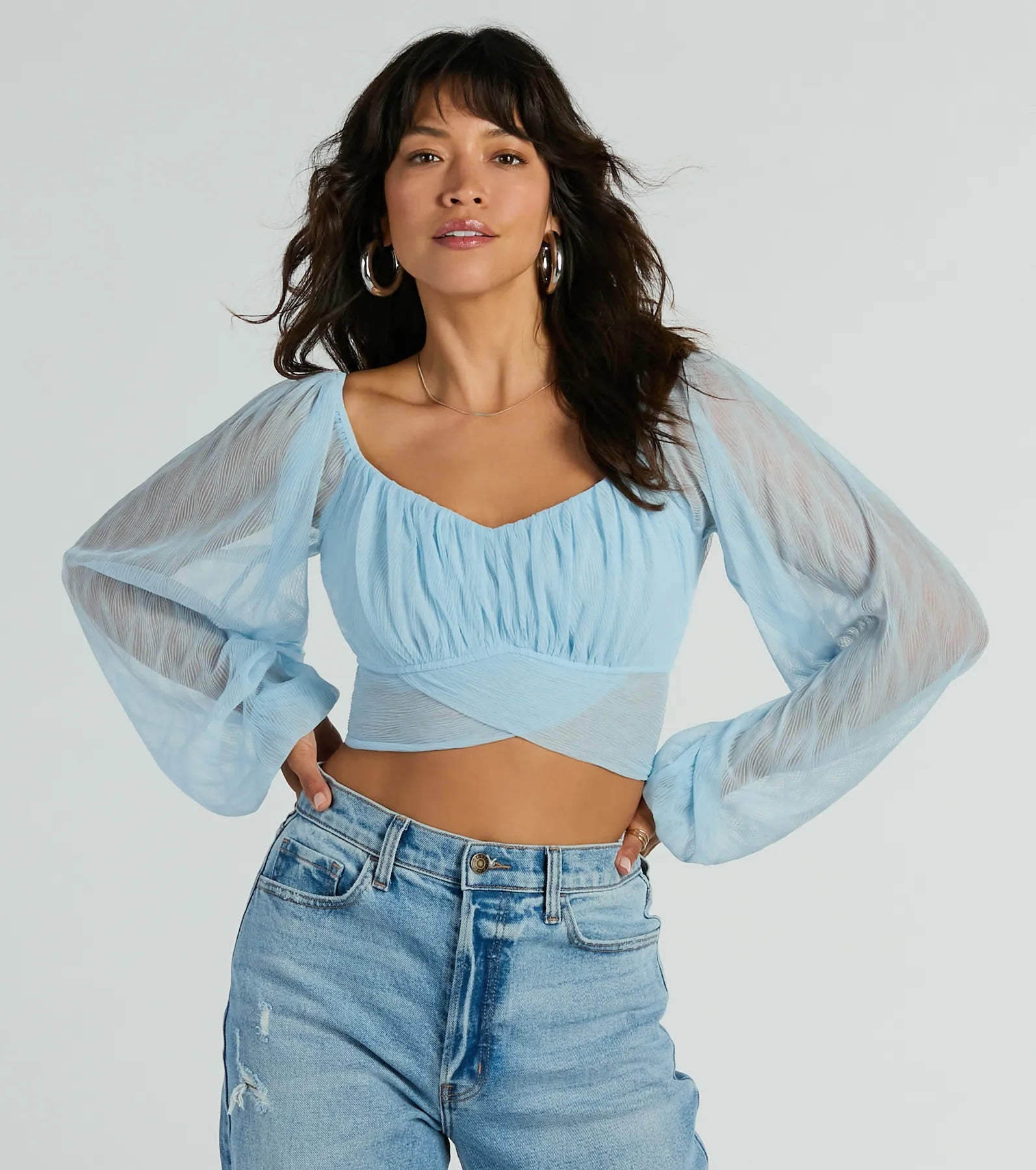 Stunning necklaces and pendants with turquoise and gold for a vibrant, earthy look-All This Grace Tie-Back Mesh Crop Top