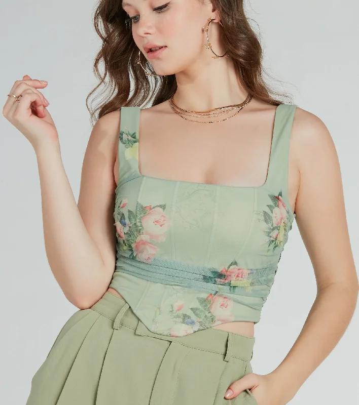 Best necklaces and pendants with rose gold for a warm and romantic appeal-Blooming Beauty Floral Ruched Mesh Corset Top