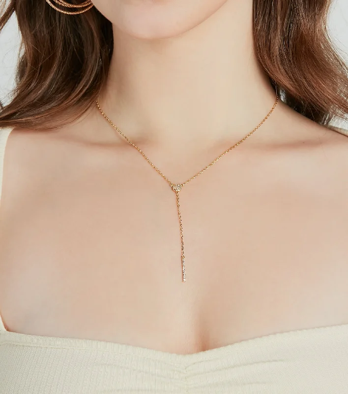 Best necklaces and pendants with opal and gold for a vibrant, luxurious contrast-Chic Shine 14K Gold Plated Cubic Zirconia Lariat Necklace