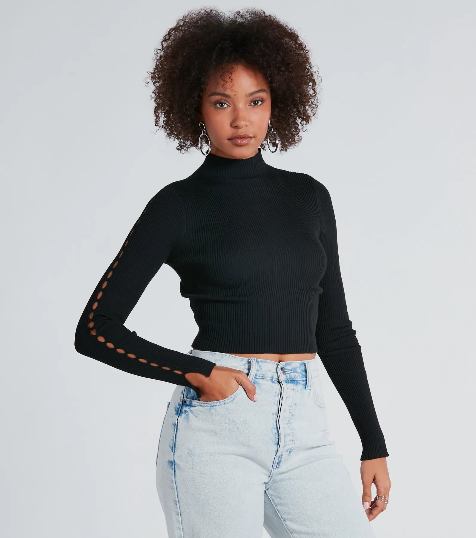 Best necklaces and pendants with gemstone clusters for a bold and colorful effect-Chic Update Mock Neck Long Sleeve Crop Top