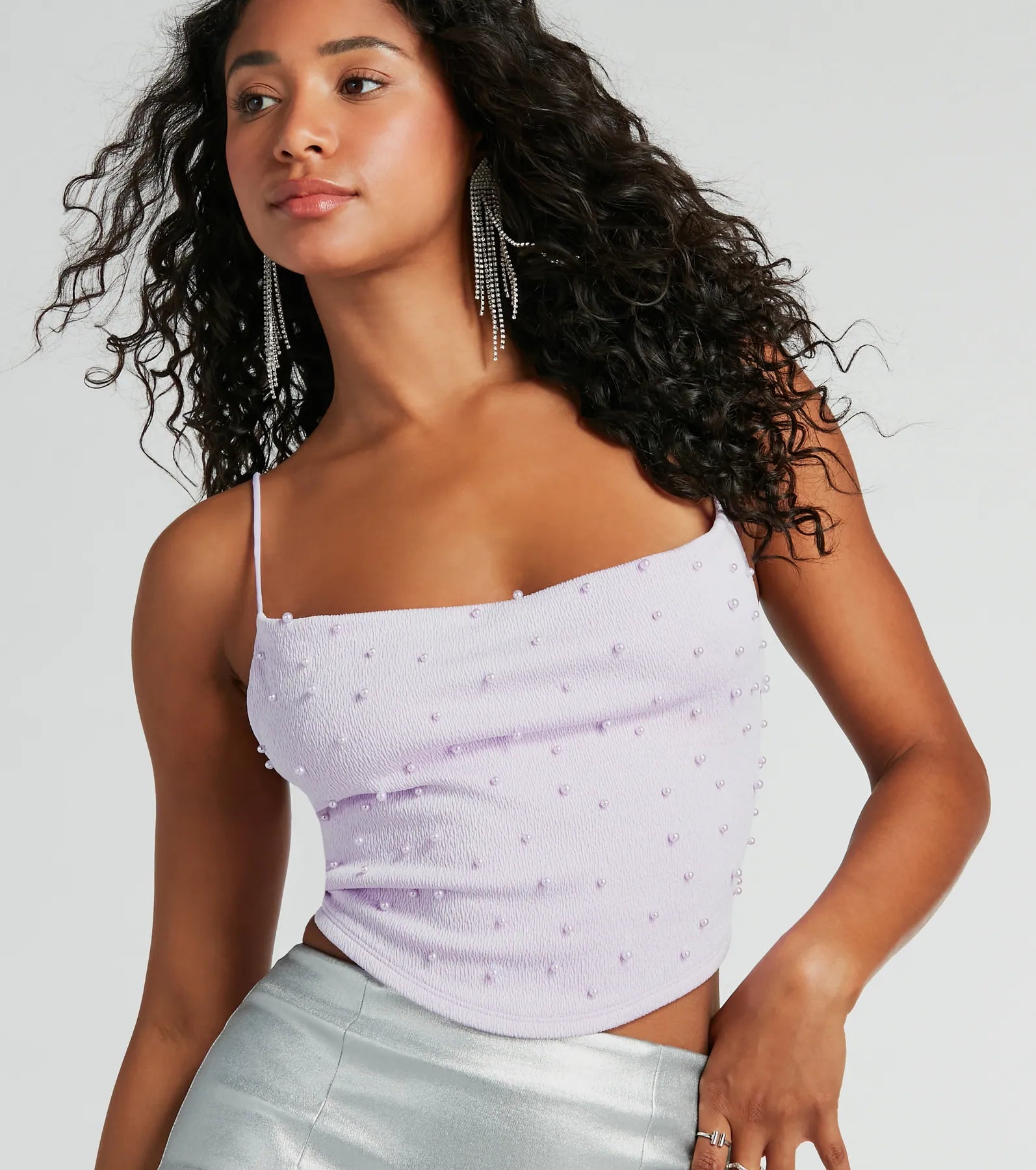 Beautiful necklaces and pendants with natural stones for an earthy, organic vibe-Deluxe Posh Strappy Back Faux Pearl Crop Top