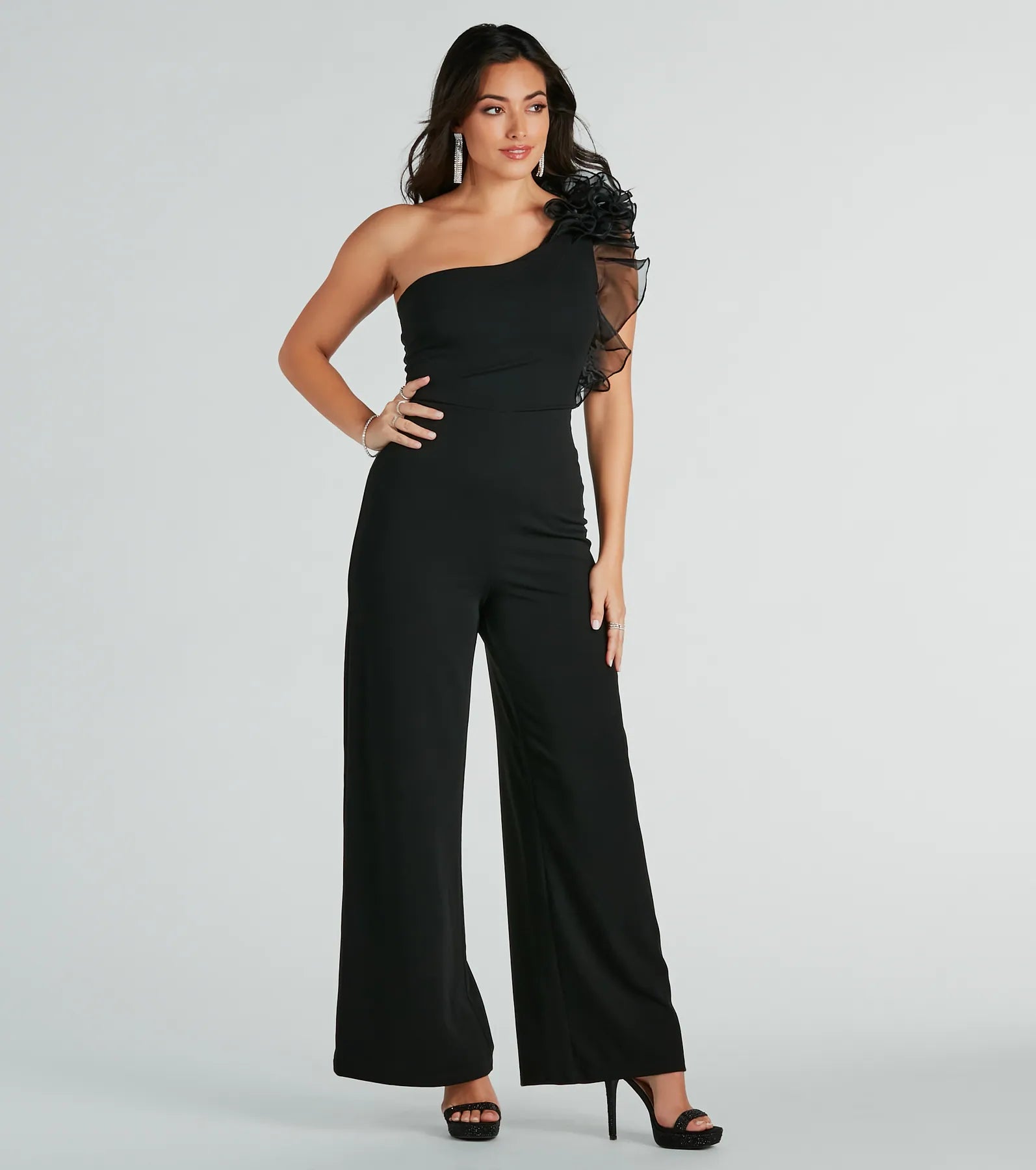 Beautiful necklaces and pendants with natural stones for an earthy, organic vibe-Editorial Babe One-Shoulder Ruffle Jumpsuit