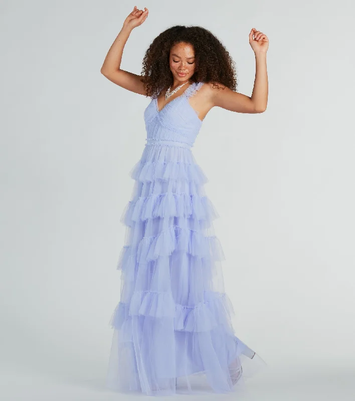 Necklaces and pendants with sun and moon motifs for a celestial-inspired design-Elissa Sleeveless A-Line Ruffle Pleated Tulle Gown