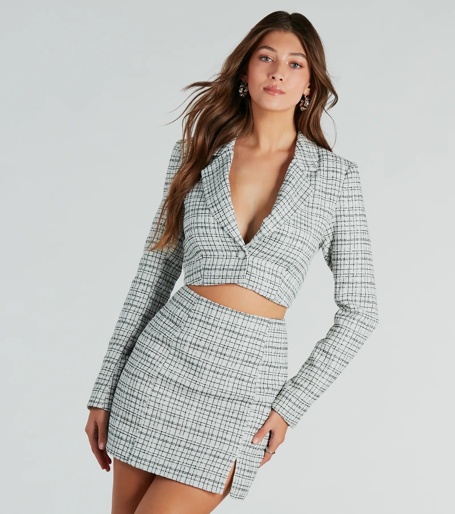 Necklaces and pendants with abstract shapes for a modern, creative appearance-Fabulous By The Second Tweed Plaid Crop Blazer