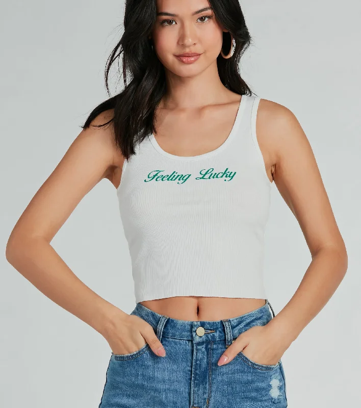 Best necklaces and pendants with crystal accents for a sparkling and elegant style-Feeling Lucky Graphic Tank Crop Top