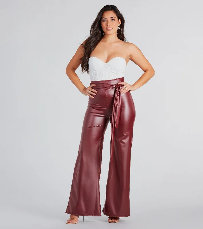 Trendy necklaces and pendants with statement pieces for a bold fashion statement-Feeling Sleek Faux Leather Wide-Leg Pants