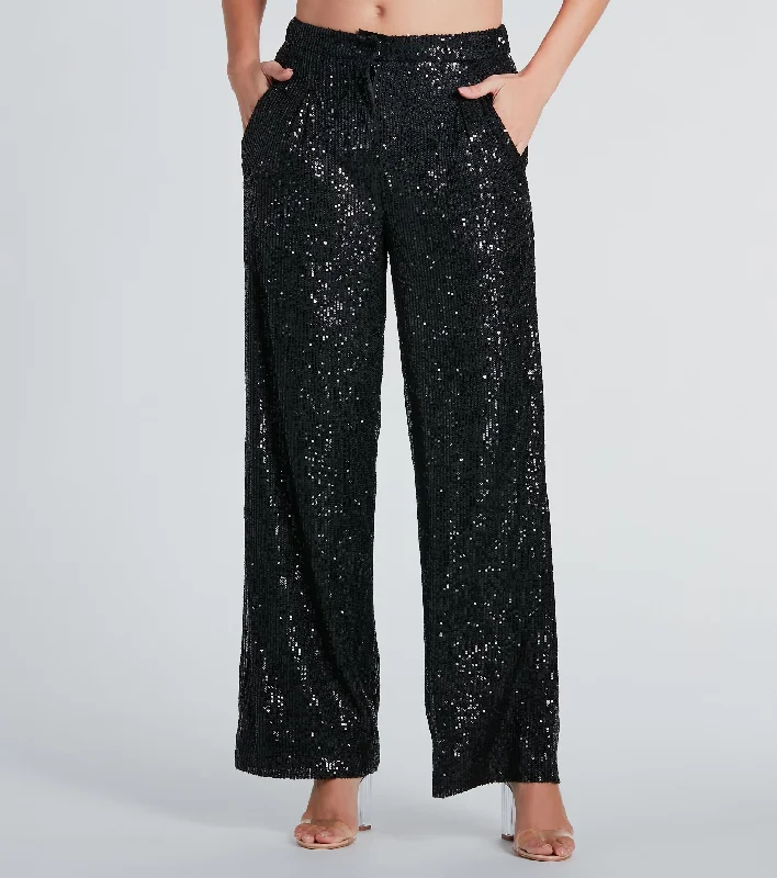 Stunning necklaces and pendants with birthstone pendants for a personal touch-Night Cocktails Sequin High-Rise Flare Pants