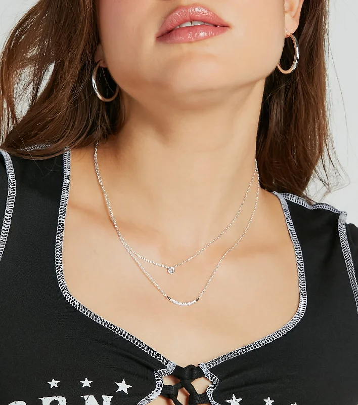 Simple necklaces and pendants with bar pendants for a sleek modern design-Simply Glam Sterling Silver Plated Cubic Zirconia Layered Necklace