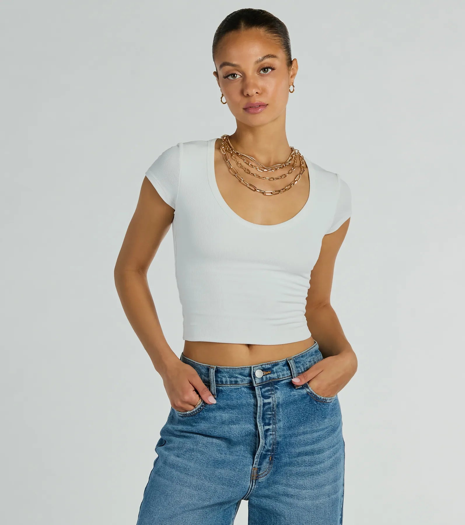 Best necklaces and pendants with intricate beadwork for a bohemian-inspired look-So Good Basic Scoop Neck Crop Tee