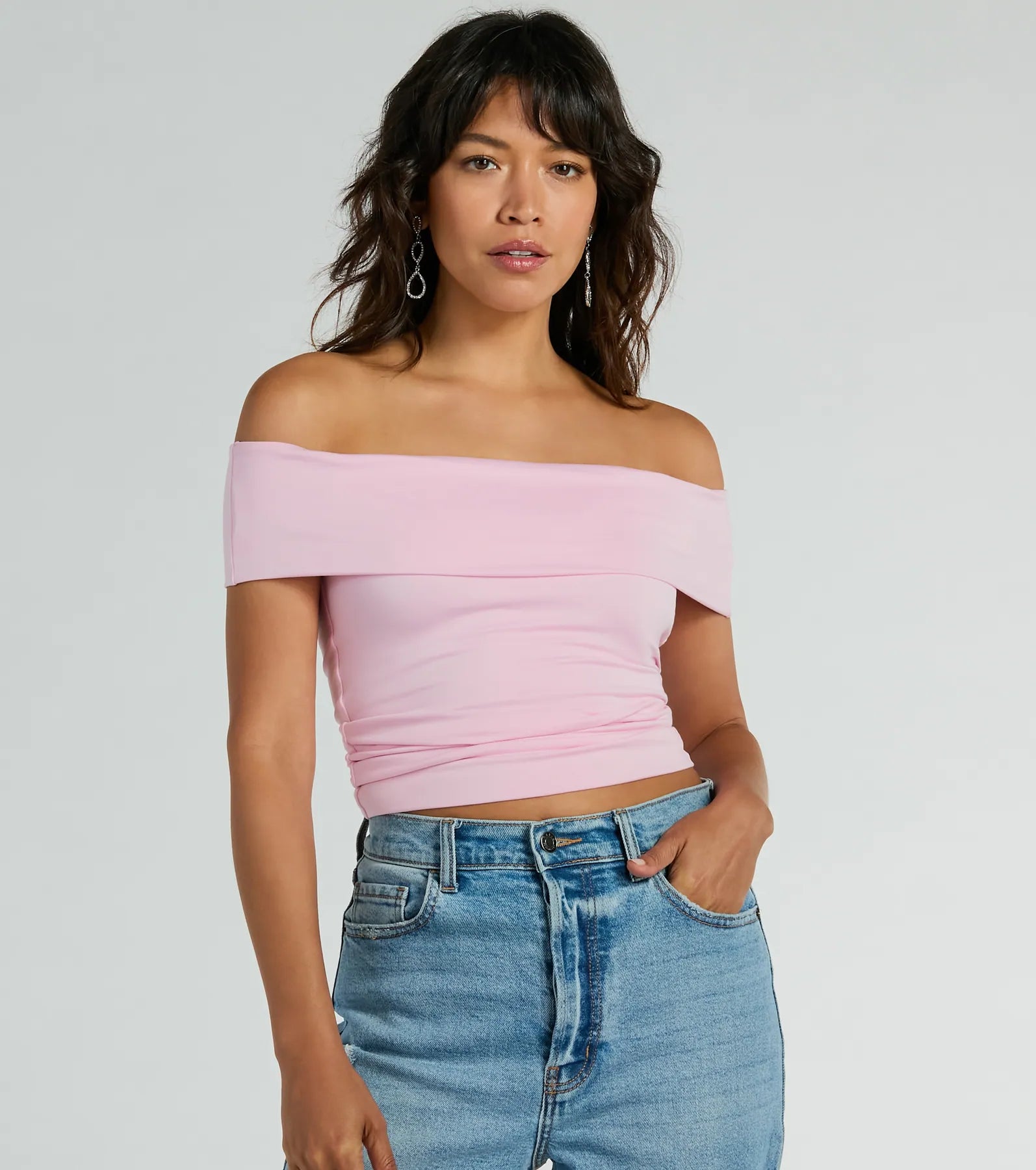 Best necklaces and pendants with minimalist pendants for a sleek, understated look-Spotted In Town Off-The-Shoulder Crop Top