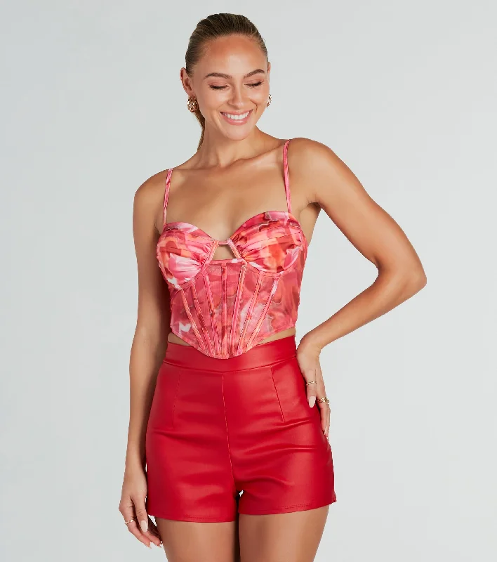 Necklaces and pendants with star-shaped designs for a whimsical, celestial touch-Sunset View Satin Abstract Mesh Corset Top