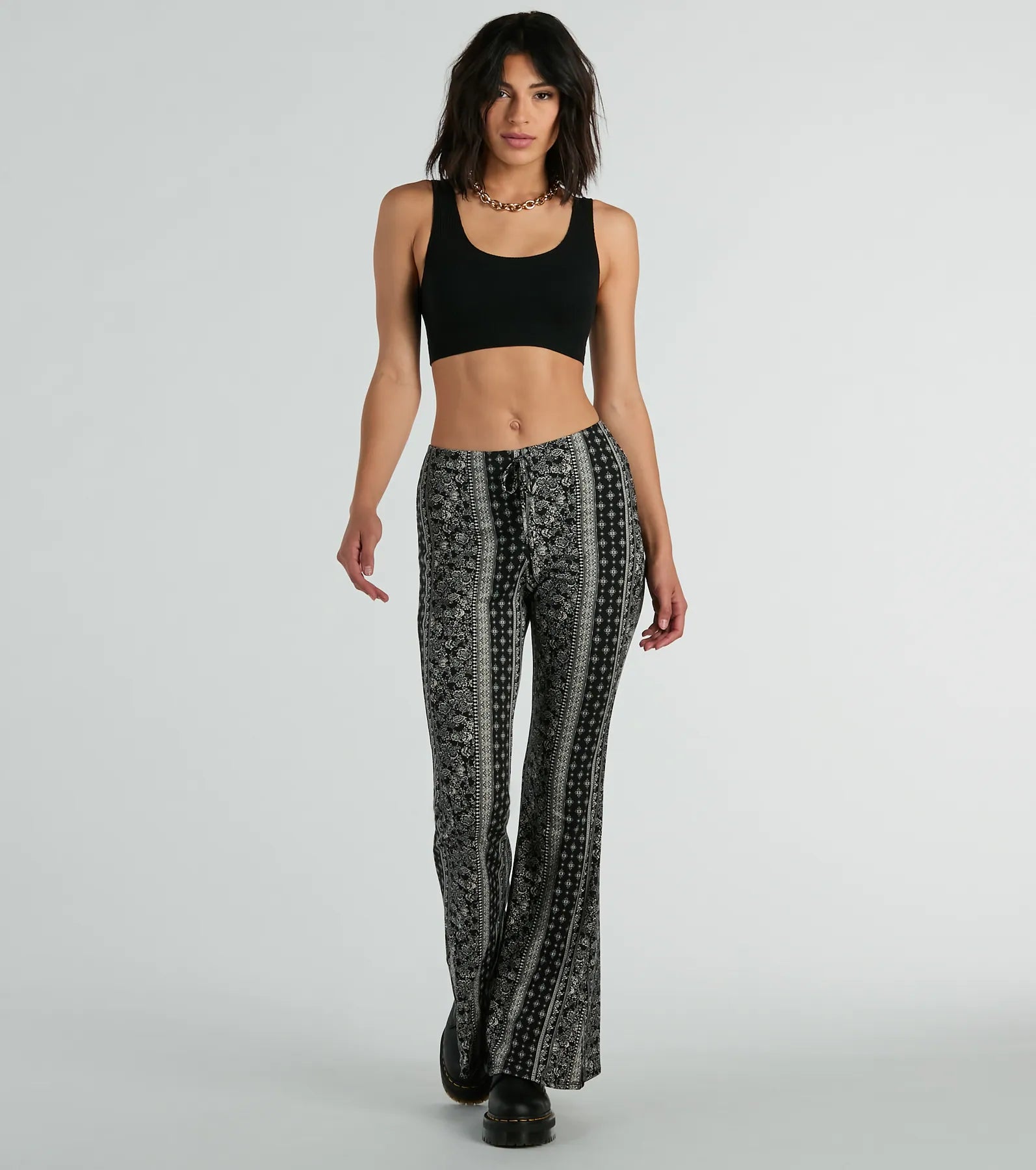 Beautiful necklaces and pendants with diamond halo settings for extra brilliance-To The Sky Boho V-Waist Tie Flare Pants